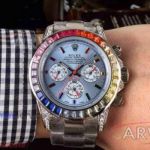 Perfect Replica Rolex Daytona Multicolor Diamond Bezel Ice Blue Dial 42mm Watch